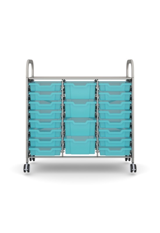 Callero Plus Shield Treble Silver Trolley 16 Shallow and 4 Deep Antimicrobial Kiwi Jelly Trays