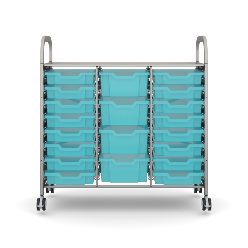 Callero Plus Shield Treble Silver Trolley 16 Shallow and 4 Deep Antimicrobial Kiwi Jelly Trays