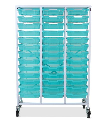 GRATNNELS MEDICAL COMPACT MEDICAL MID TREBLE WHITE TROLLEY 39 SHALLOW ANTIMICROBIAL TRAYS