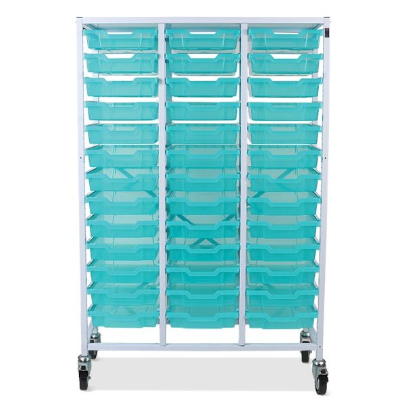 GRATNNELS MEDICAL COMPACT MEDICAL MID TREBLE WHITE TROLLEY 39 SHALLOW ANTIMICROBIAL TRAYS