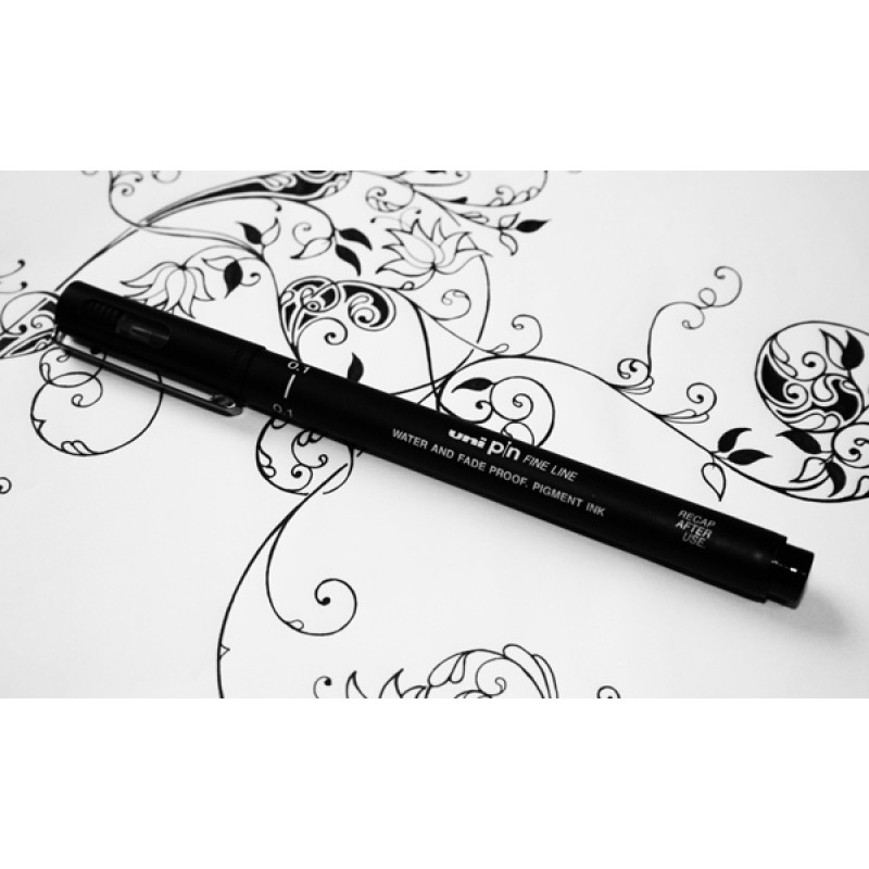 uni-ball Pin Drawing Pens 0.05,0.8 - Black, Pack of 5