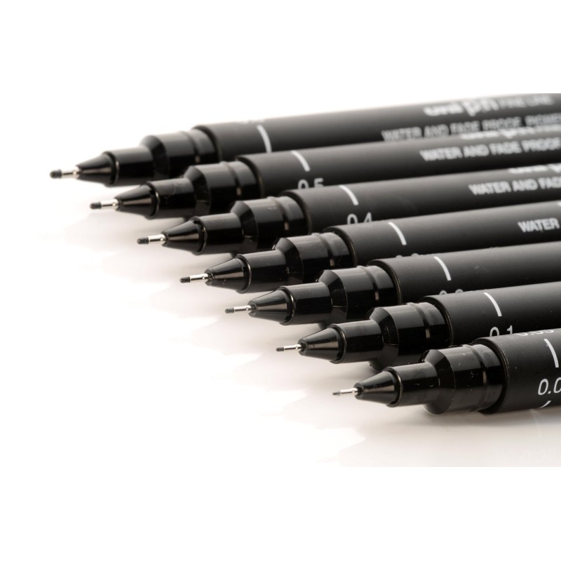 uni-ball Pin Drawing Pens 0.05,0.8 - Black, Pack of 5